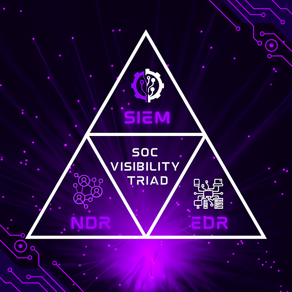 A violett triangle containing and showcasing the SOC-Triad.